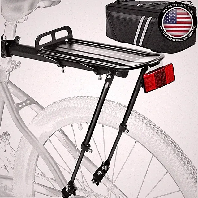 Reflective Aluminum Rear Bike Rack - 66 lb Capacity with Waterproof Bag Included