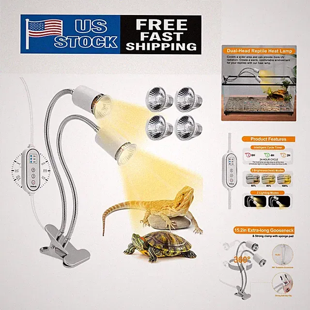 Versatile 360° Dimmable Reptile Heat Lamp with Cycle Timer & 4 UV Bulbs Included